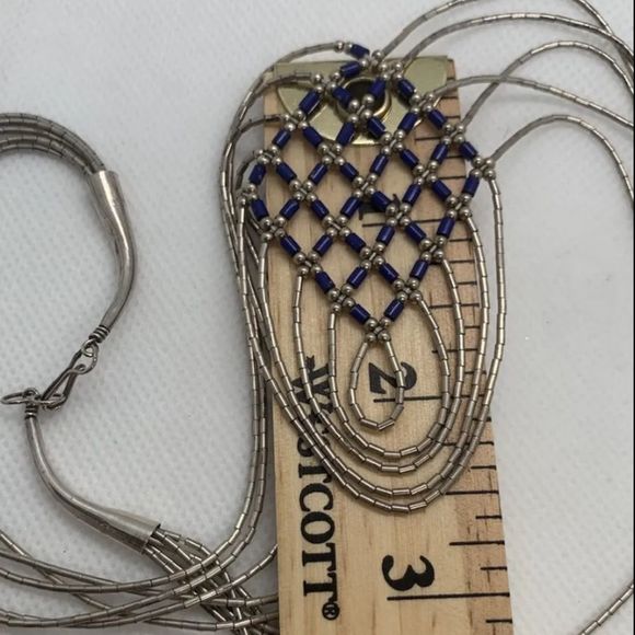 Native American 20” sterling and Lapis necklace - Picture 2 of 6